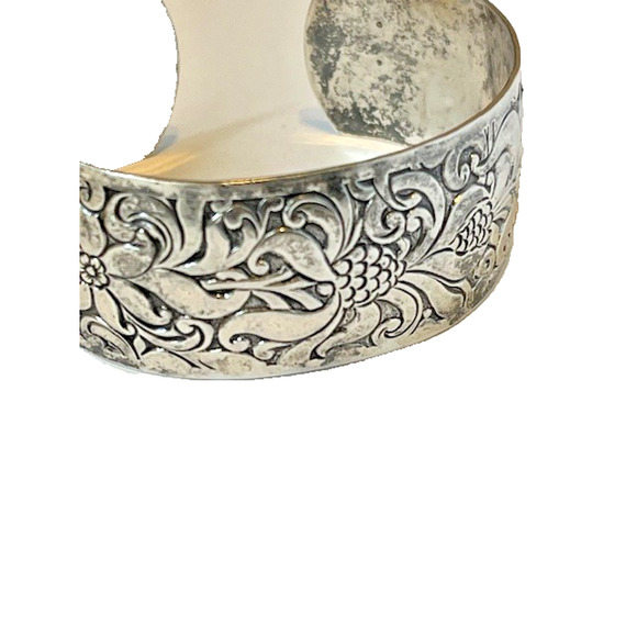 Vintage Danecraft Floral Sterling Silver 1” Wide Cuff Bracelet 6 inch - Picture 5 of 5